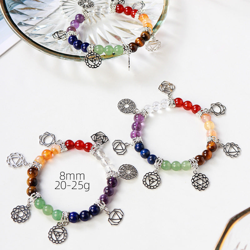 Natural Gemstone Silver Plated Rainbow Color Bracelet