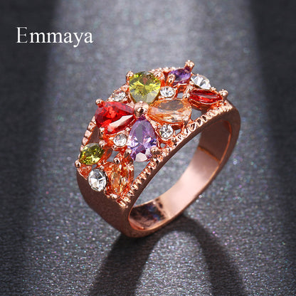European And American Luxury Stylish Water Drop Color Zircon Ring