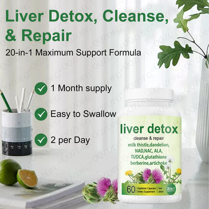 Liver Detox Capsule Milk Thistle Dandelion Nad Berbering Support Breath System 60 Count