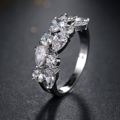 European And American Luxury Stylish Water Drop Color Zircon Ring