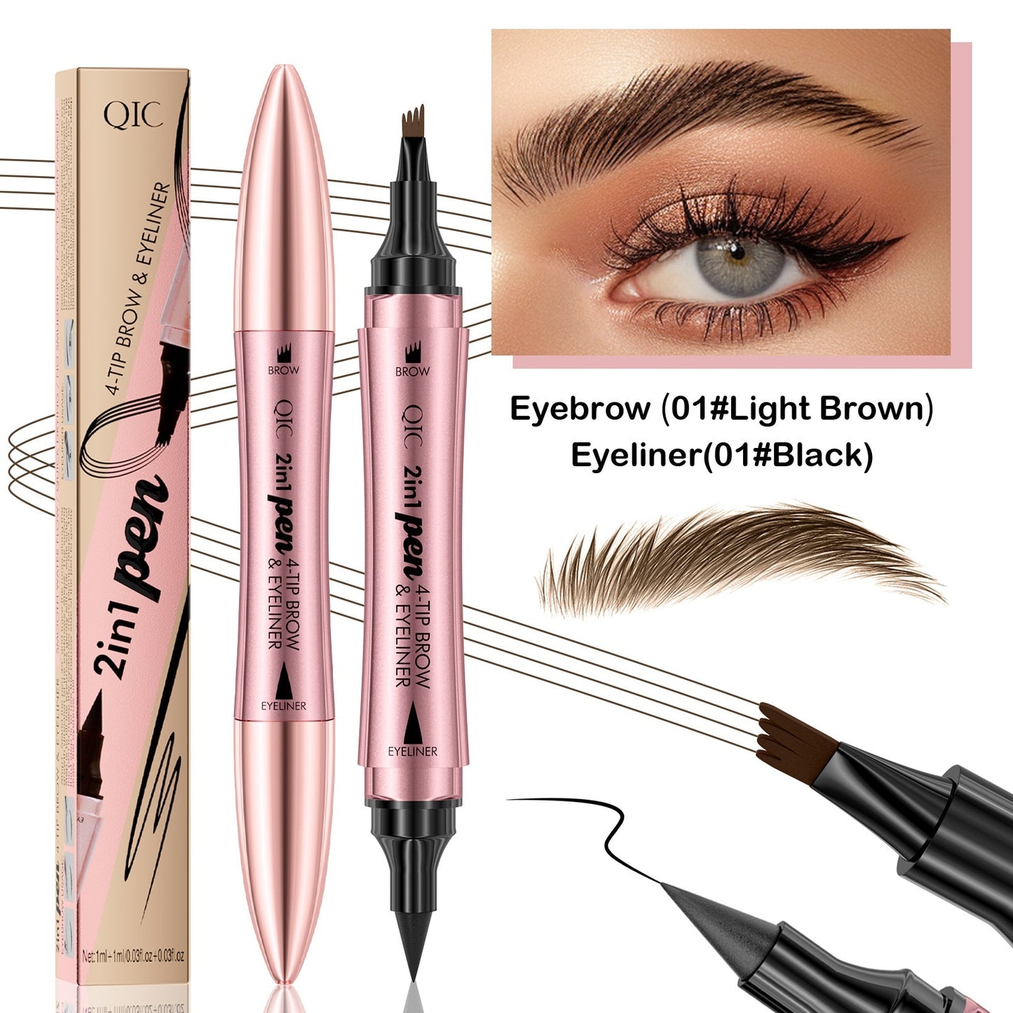 2-in-1 Eyebrow Pencil & Eyeliner – Dual-Headed 3D Micro-Carved Four-Fork Liquid Brow Pen