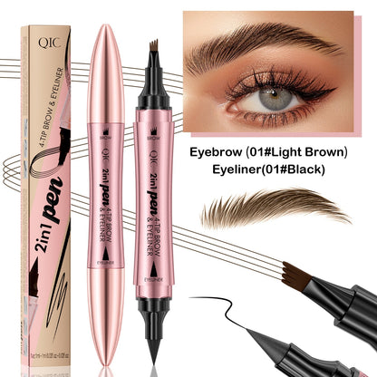 2-in-1 Eyebrow Pencil & Eyeliner – Dual-Headed 3D Micro-Carved Four-Fork Liquid Brow Pen