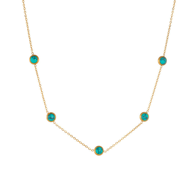 Round Turquoise Accessory Chain Earrings Stainless Steel Set