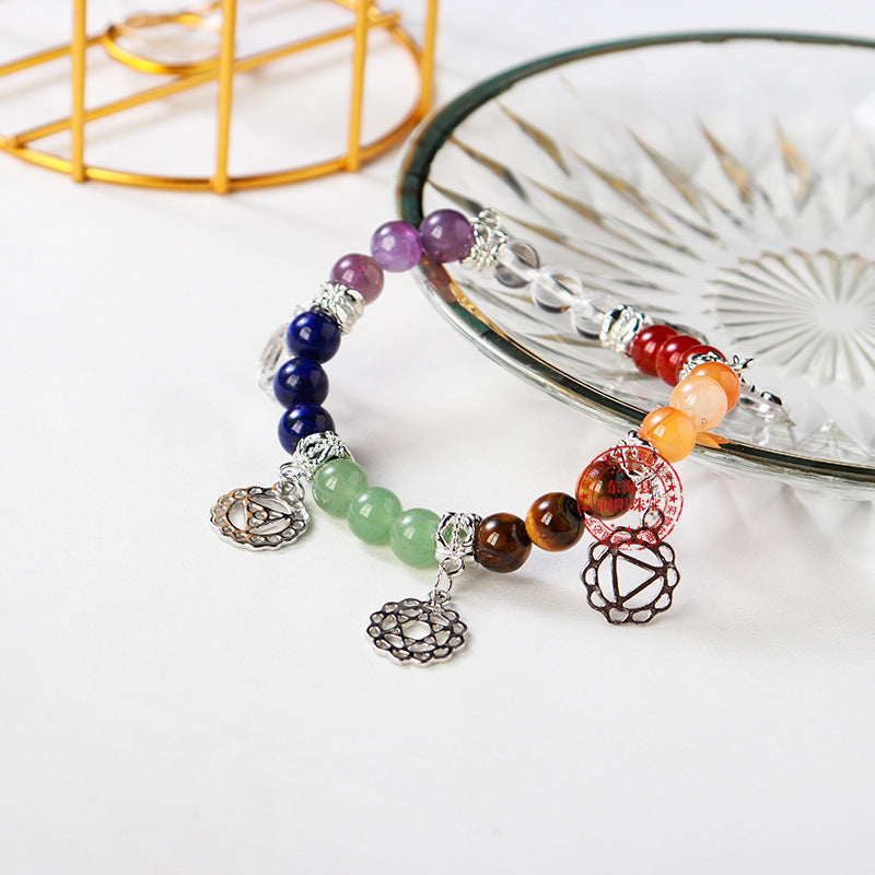Natural Gemstone Silver Plated Rainbow Color Bracelet