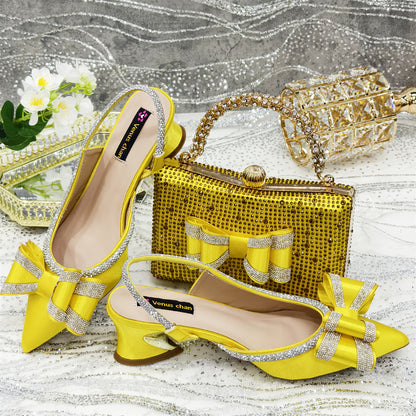 Women's Pointed Sandals Rhinestone Matching Square Rhinestone Bag