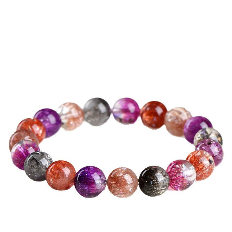 Purple Colorful Super Seven Fireworks Flashing Scattered Beads Bracelet