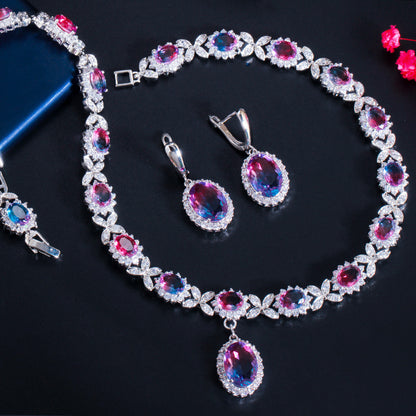 Dress Earrings Necklace Zircon Set Gradient Stone Set Chain