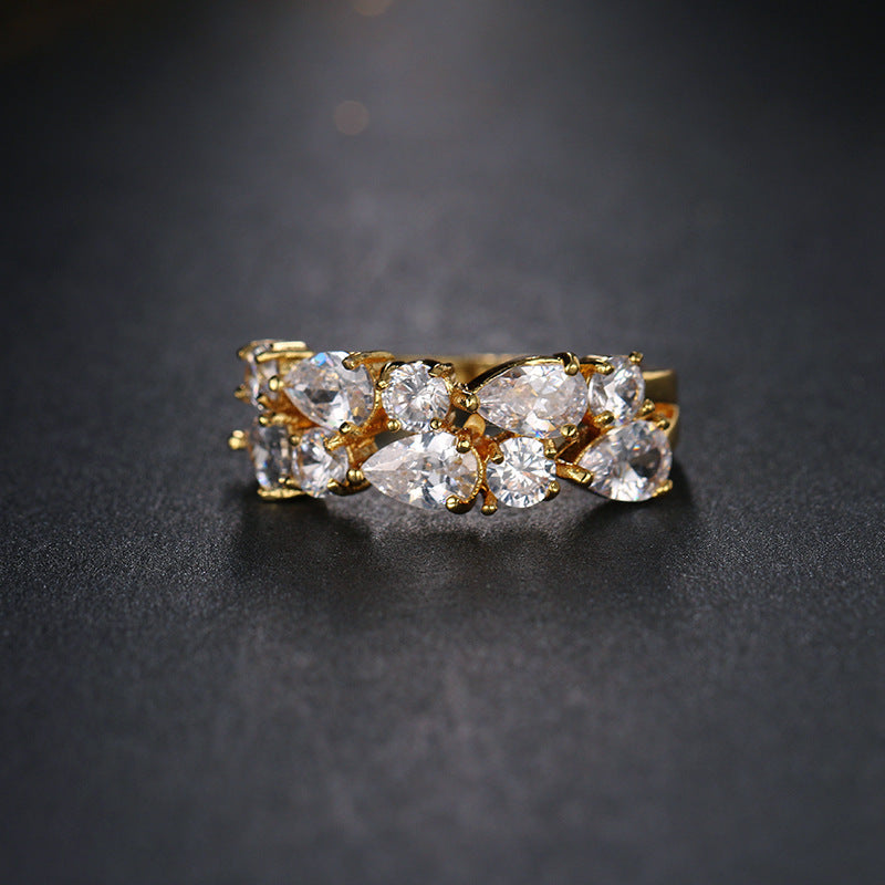 European And American Luxury Stylish Water Drop Color Zircon Ring
