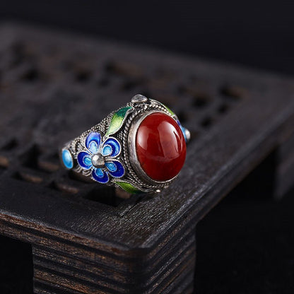 Agate Burnt Blue Pattern Cloisonne Ring For Women