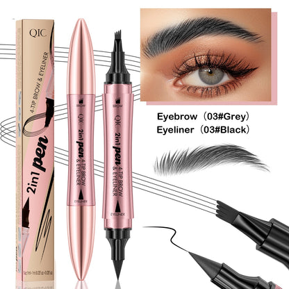 2-in-1 Eyebrow Pencil & Eyeliner – Dual-Headed 3D Micro-Carved Four-Fork Liquid Brow Pen