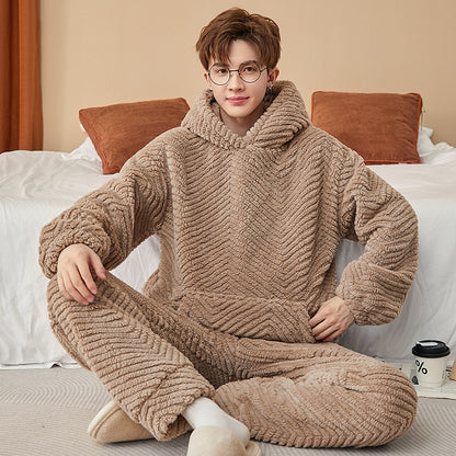 Men's Flannel Can Be Worn Outside Casual Homewear Coral Fleece Suit