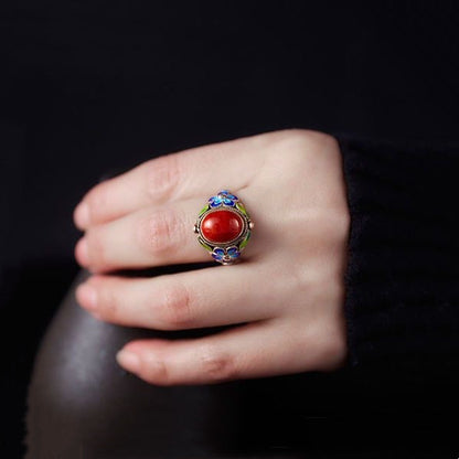 Agate Burnt Blue Pattern Cloisonne Ring For Women