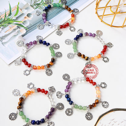 Natural Gemstone Silver Plated Rainbow Color Bracelet