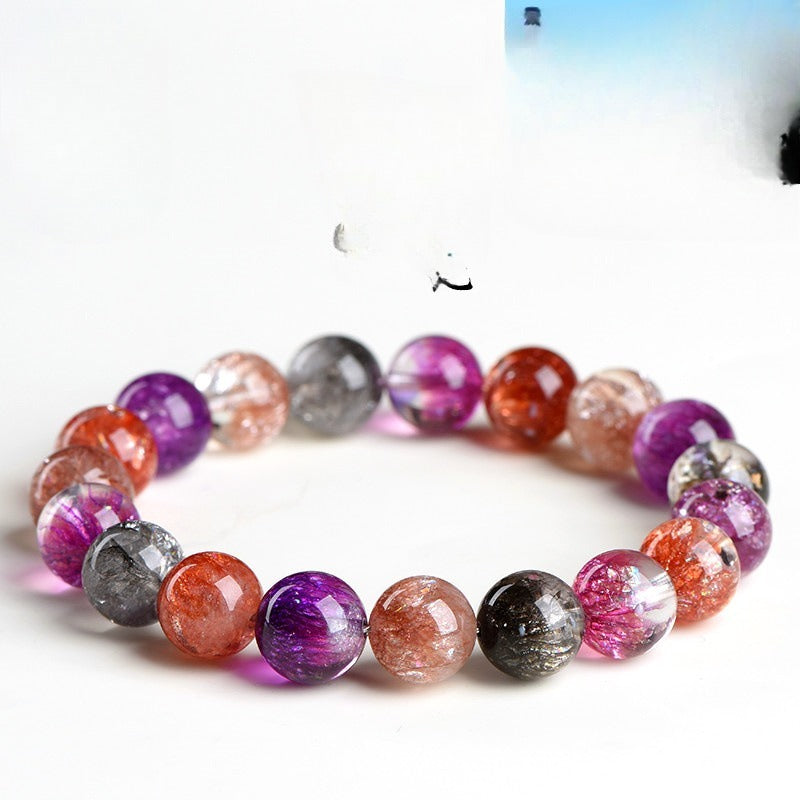 Purple Colorful Super Seven Fireworks Flashing Scattered Beads Bracelet