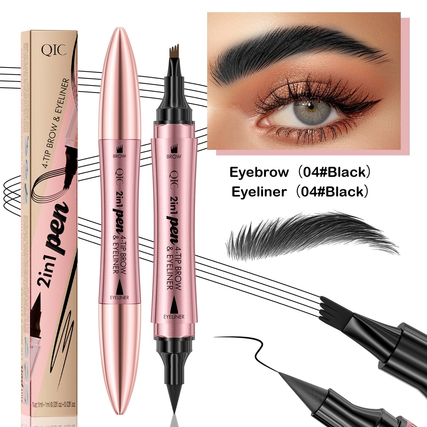 2-in-1 Eyebrow Pencil & Eyeliner – Dual-Headed 3D Micro-Carved Four-Fork Liquid Brow Pen