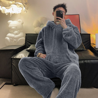 Men's Flannel Can Be Worn Outside Casual Homewear Coral Fleece Suit