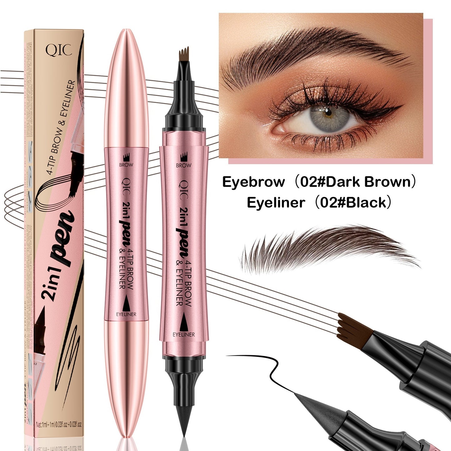 2-in-1 Eyebrow Pencil & Eyeliner – Dual-Headed 3D Micro-Carved Four-Fork Liquid Brow Pen
