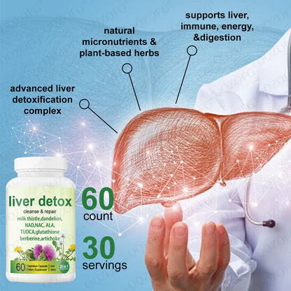 Liver Detox Capsule Milk Thistle Dandelion Nad Berbering Support Breath System 60 Count
