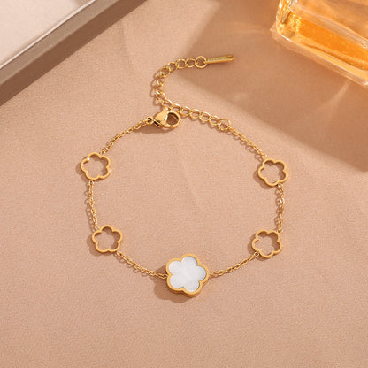 Hollow Black And White Ivy Grass Flower Titanium Steel Bracelet