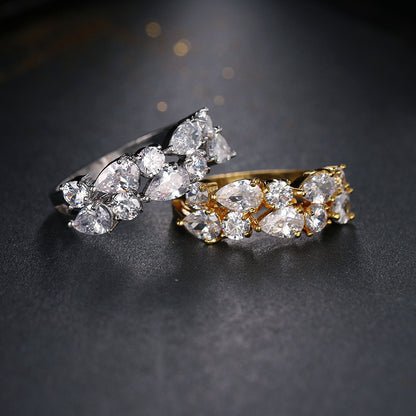European And American Luxury Stylish Water Drop Color Zircon Ring